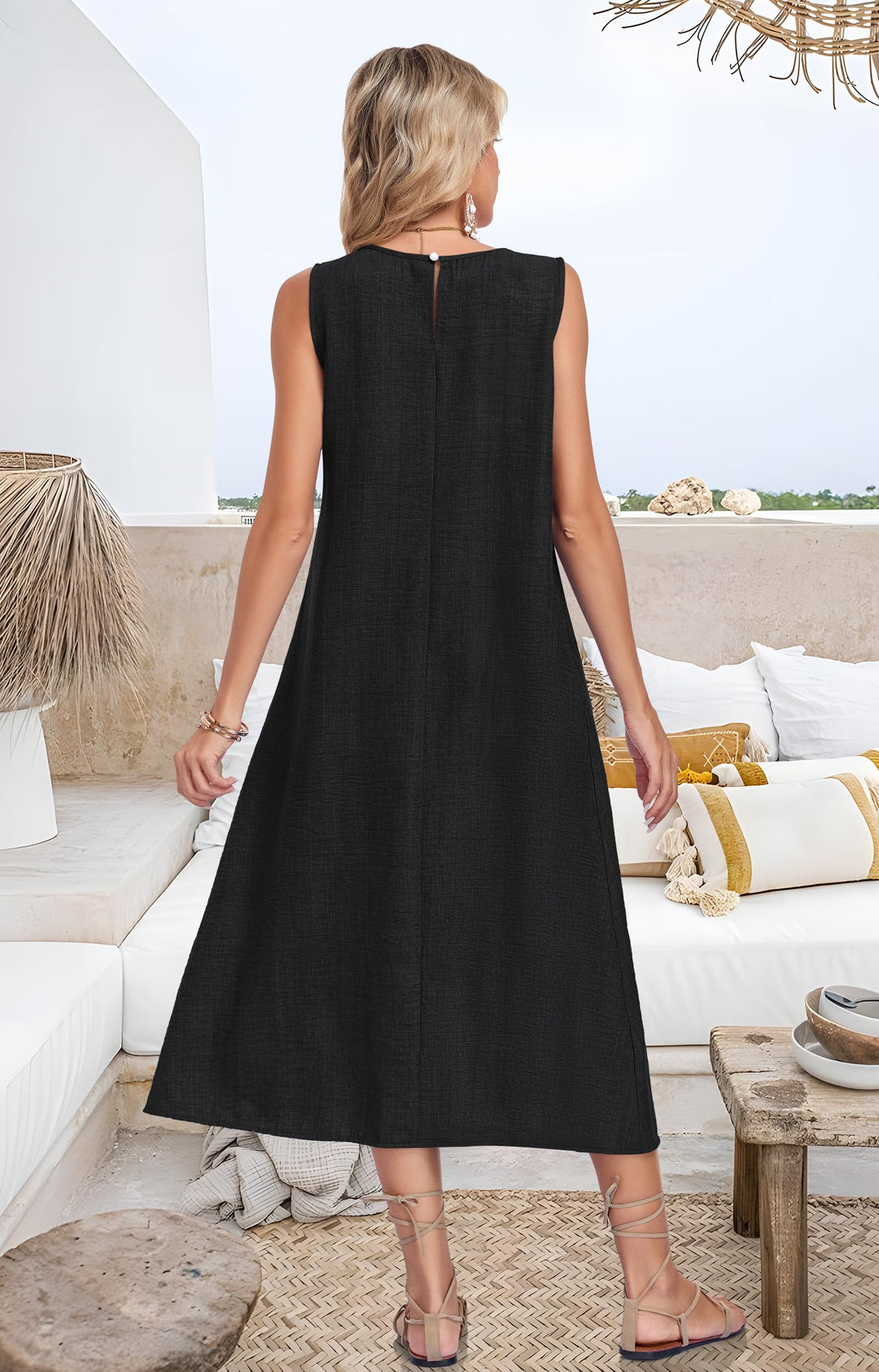Lirienne Vestito Maxi Donna – Senza Maniche, Linea H & Tasche Casual Estive