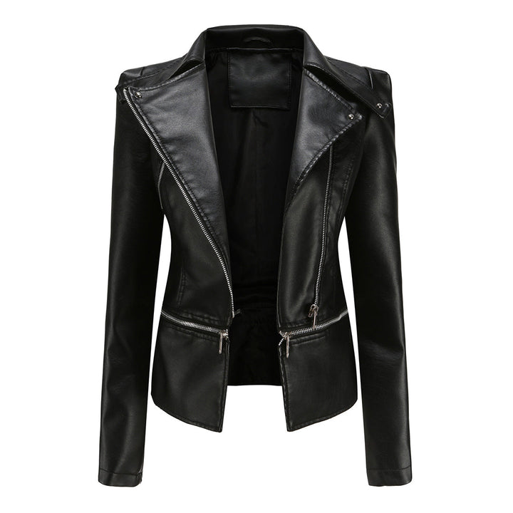 Giacca In Pelle Alla Moda A Maniche Lunghe Per Donna | Dettaglio Zip