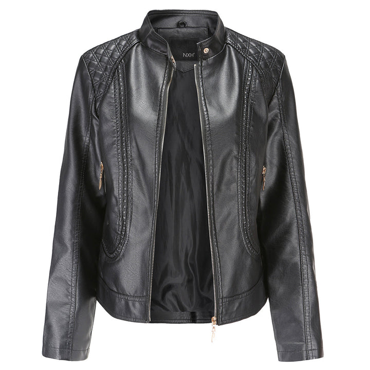 Carla Giacca Biker Donna Cropped – Bunda z ekologické kůže s vysokým límcem a prošívanými detaily