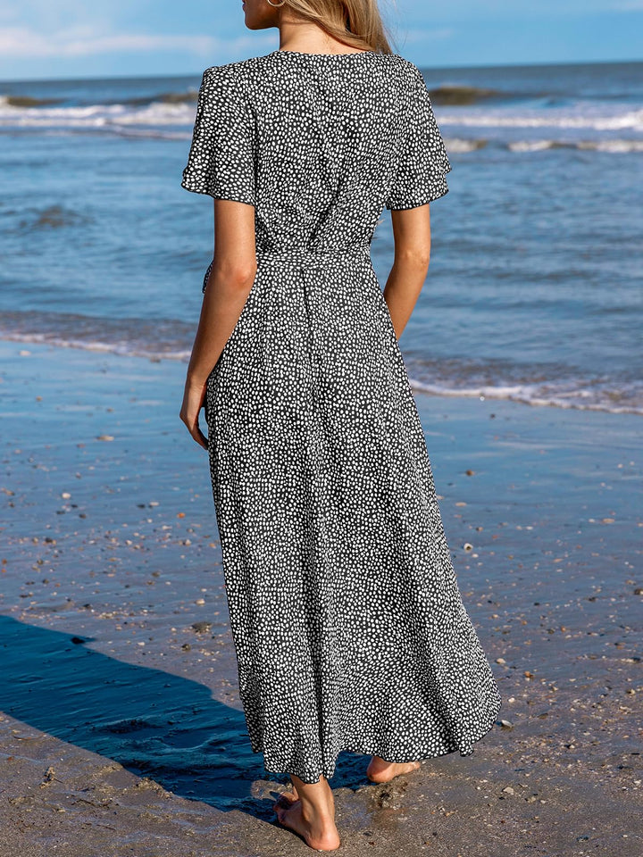 Zara Maxikleid Damen – V-Ausschnitt, Volant-Ärmel mit Cold Shoulder & Asymmetrischer Saum