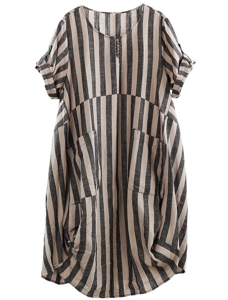 Wisteria Vestito Tunica Donna – Lino Cotone, Maniche Corte & Tasche Boho Oversize