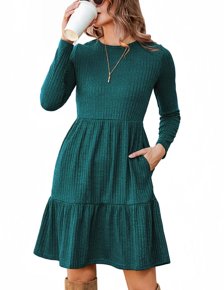 Lakelyn Vestito Donna Autunno – Maniche Lunghe, Collo Tondo & Tasche con Linea A Elegante