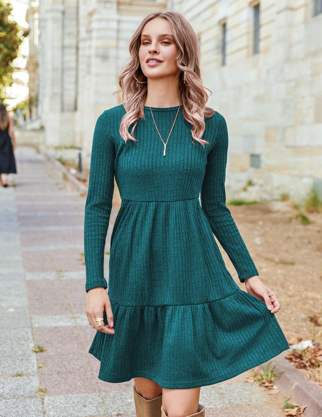 Lakelyn Vestito Donna Autunno – Maniche Lunghe, Collo Tondo & Tasche con Linea A Elegante