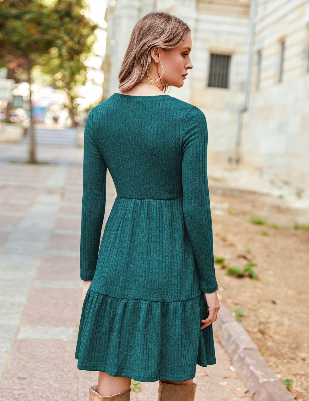 Lakelyn Vestito Donna Autunno – Maniche Lunghe, Collo Tondo & Tasche con Linea A Elegante