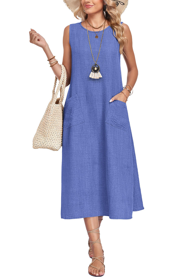 Lirienne Vestito Maxi Donna – Senza Maniche, Linea H & Tasche Casual Estive