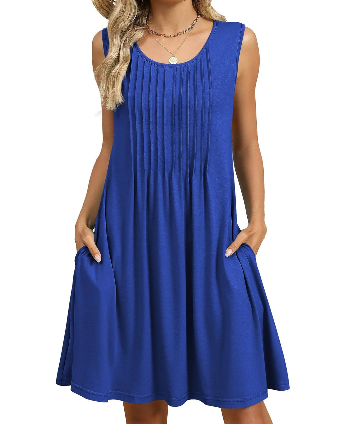 Alina Vestito Midi Donna – Boho Floreale, Senza Maniche & Tasche Casual Estivo