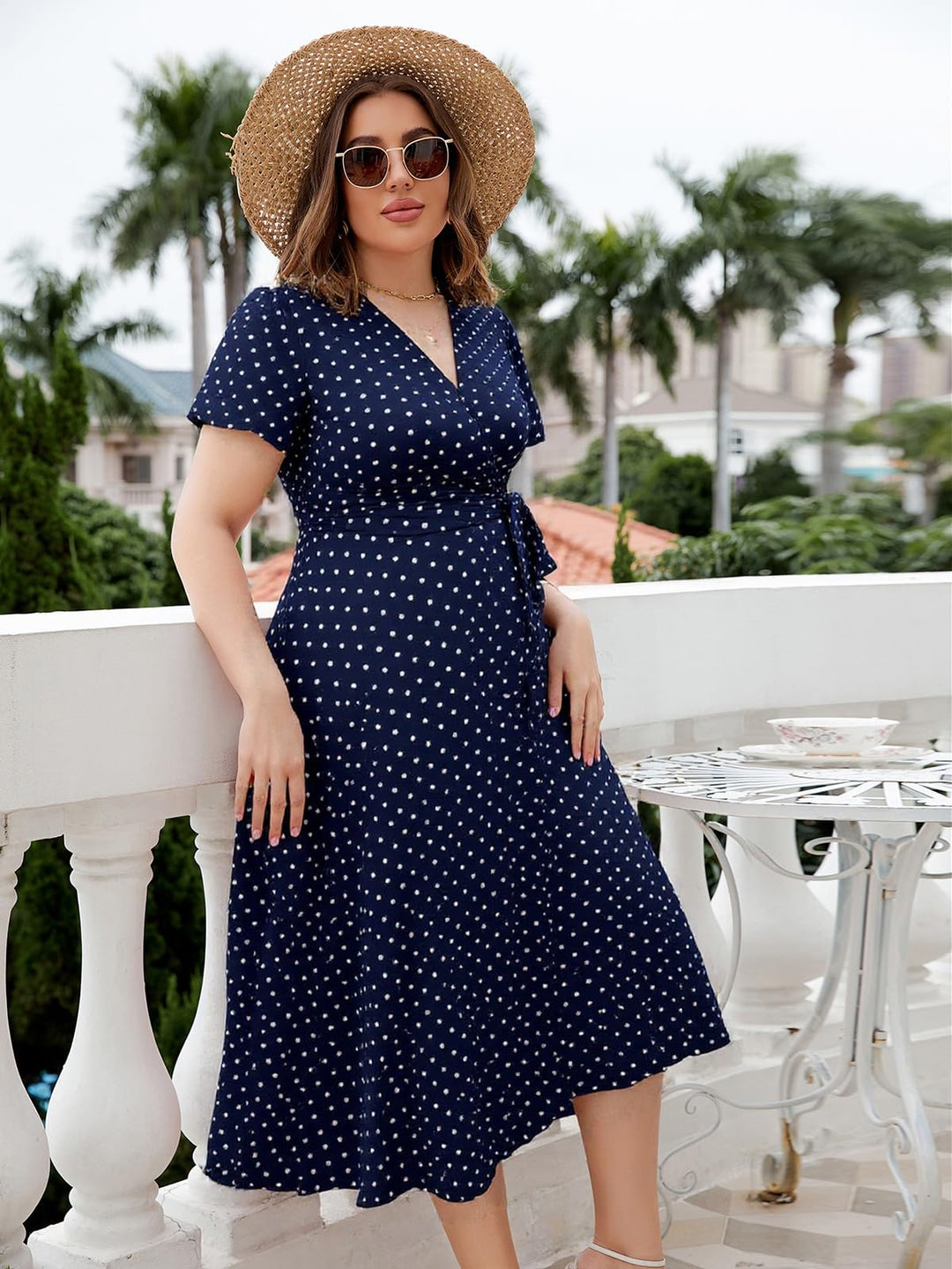 Valeria Maxi Kjole til Kvinder Curvy – Boho A-formet, Høj Talje & Korte Sommerærmer