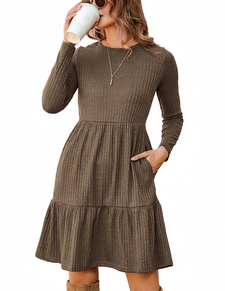 Lakelyn Vestito Donna Autunno – Maniche Lunghe, Collo Tondo & Tasche con Linea A Elegante