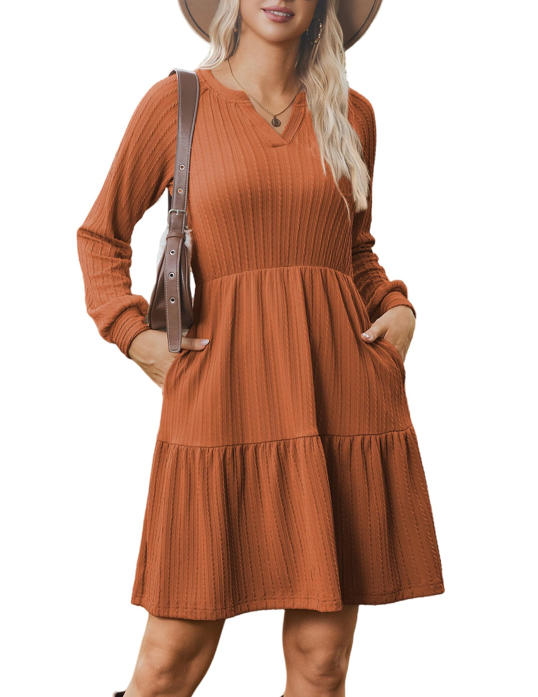 Zephyra Vestito in Maglia Donna – Scollo a V, Maniche Lunghe & A-Line con Tasche