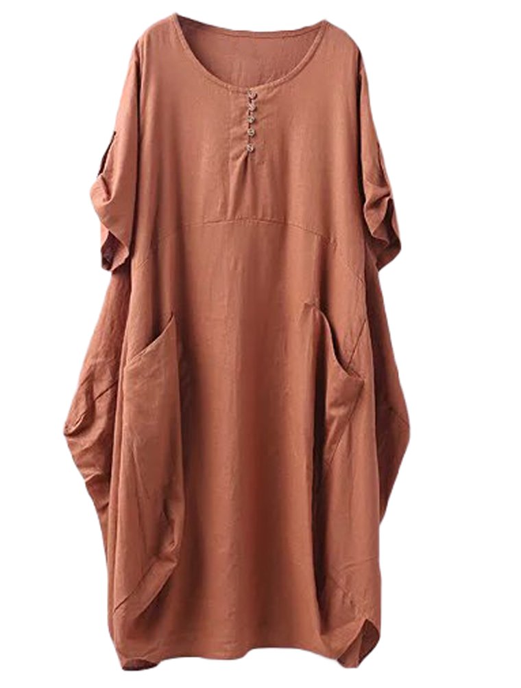 Wisteria Vestito Tunica Donna – Lino Cotone, Maniche Corte & Tasche Boho Oversize
