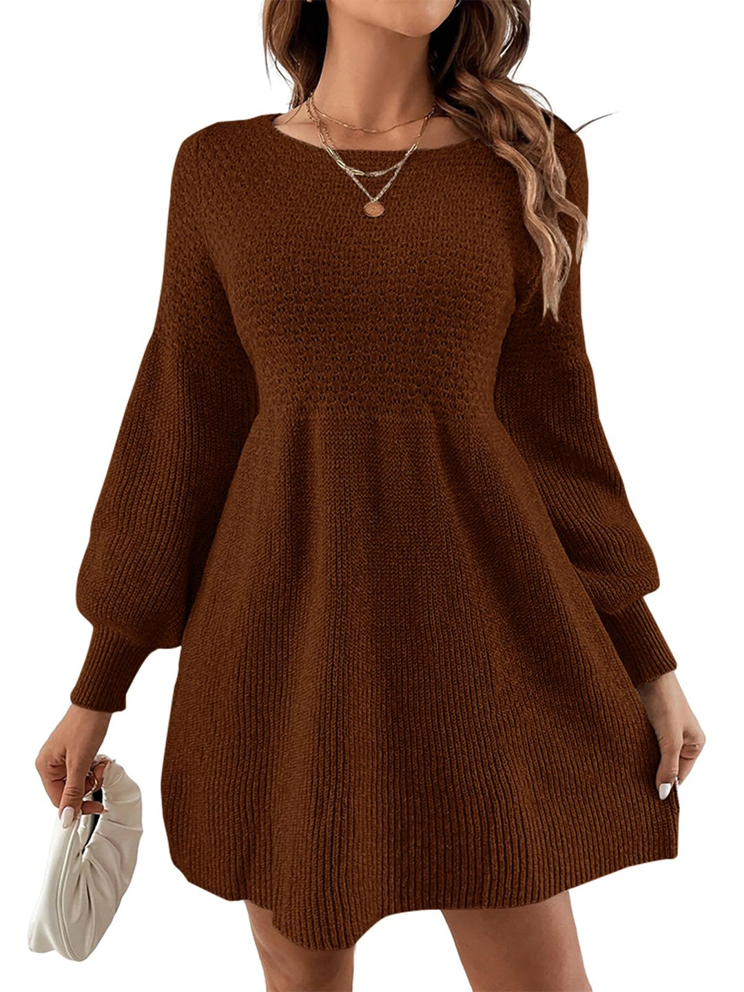 Scottie Vestito Maglia Donna – Maniche a Sbuffo, Vita Alta & Mini A-Line Elegante