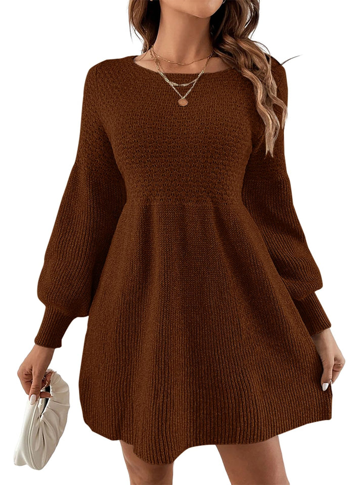 Scottie Vestito Maglia Donna – Maniche a Sbuffo, Vita Alta & Mini A-Line Elegante