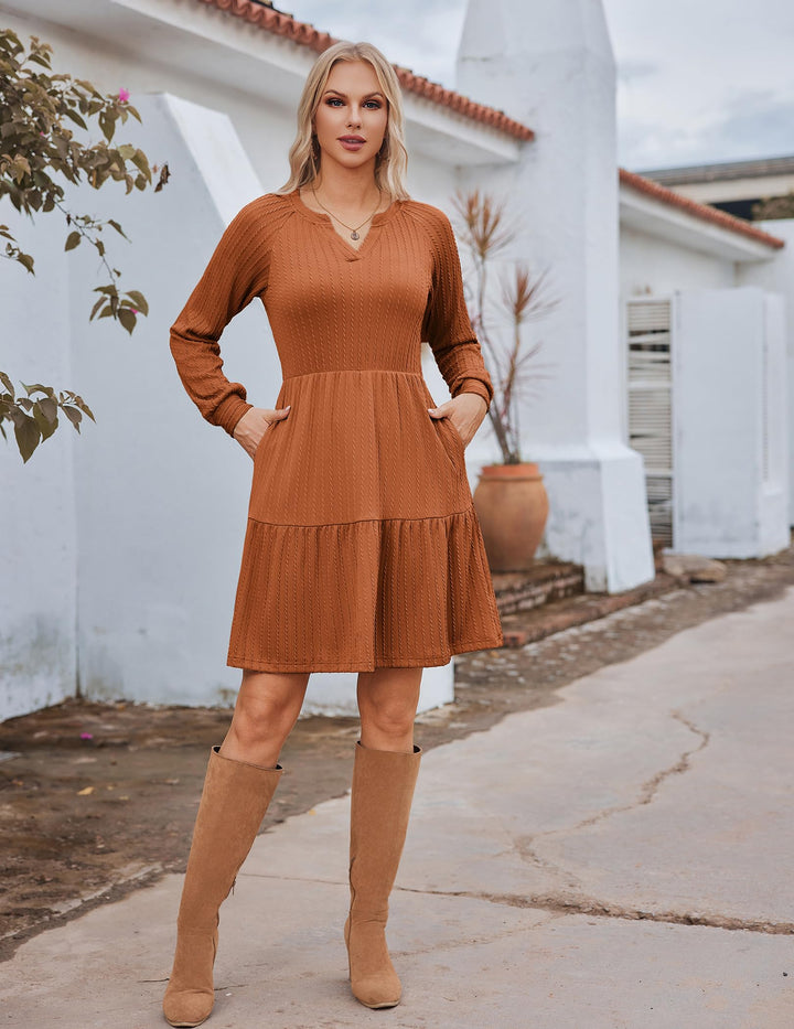 Zephyra Vestito in Maglia Donna – Scollo a V, Maniche Lunghe & A-Line con Tasche