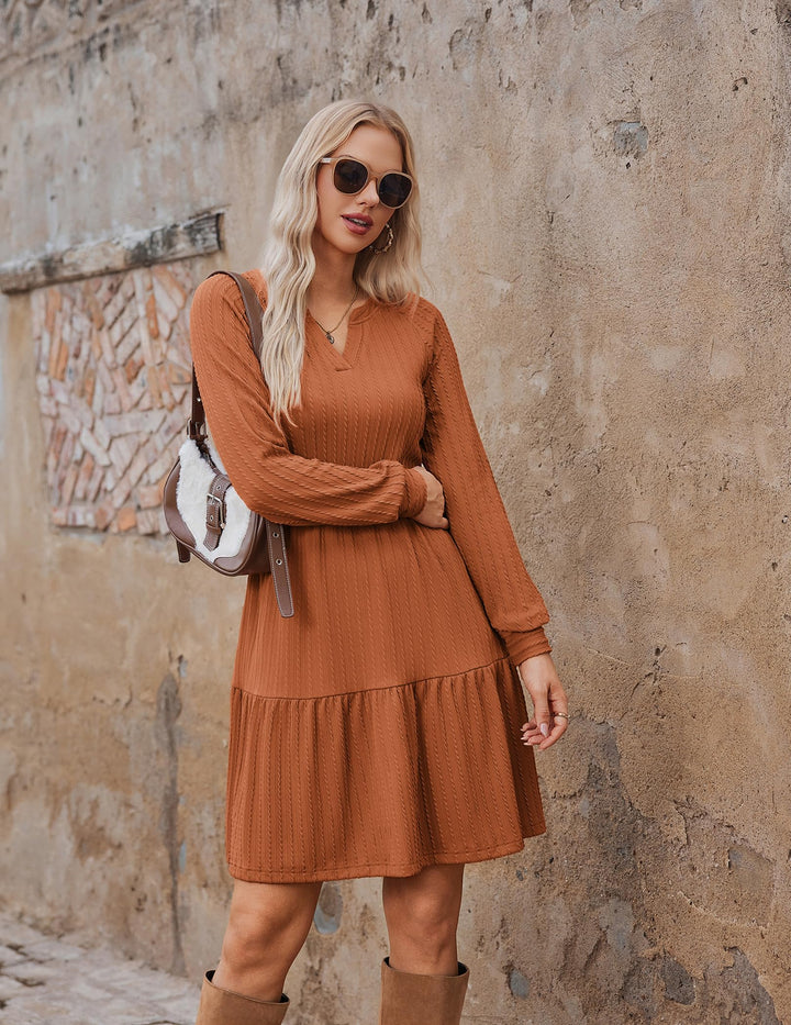 Zephyra Vestito in Maglia Donna – Scollo a V, Maniche Lunghe & A-Line con Tasche
