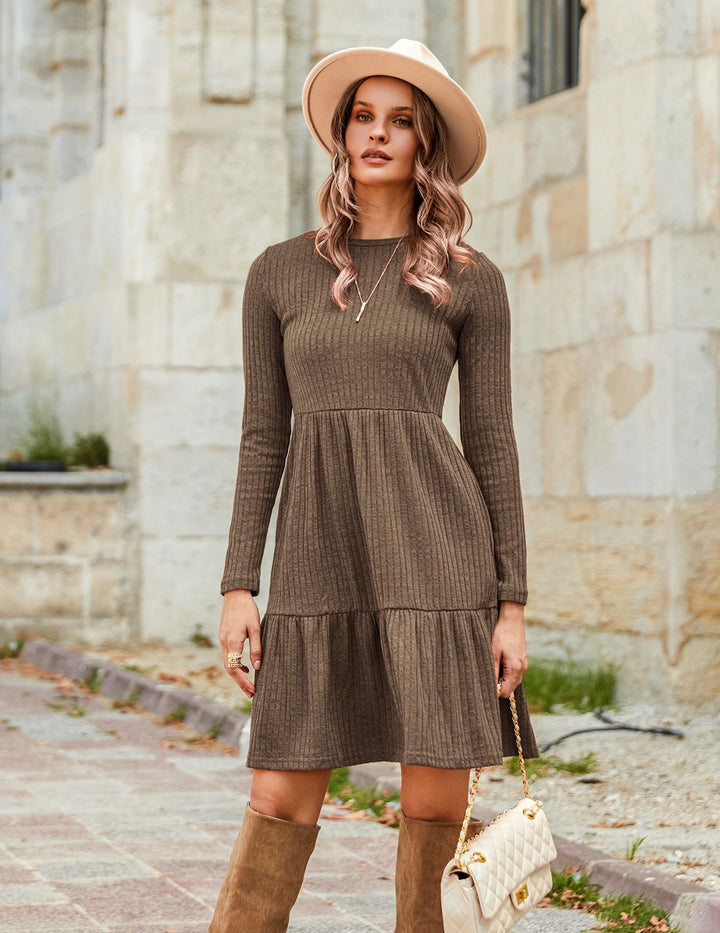 Lakelyn Vestito Donna Autunno – Maniche Lunghe, Collo Tondo & Tasche con Linea A Elegante