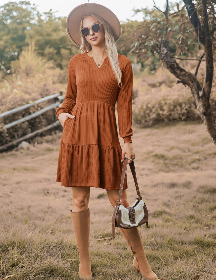 Zephyra Vestito in Maglia Donna – Scollo a V, Maniche Lunghe & A-Line con Tasche