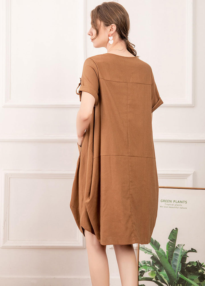 Wisteria Vestito Tunica Donna – Lino Cotone, Maniche Corte & Tasche Boho Oversize