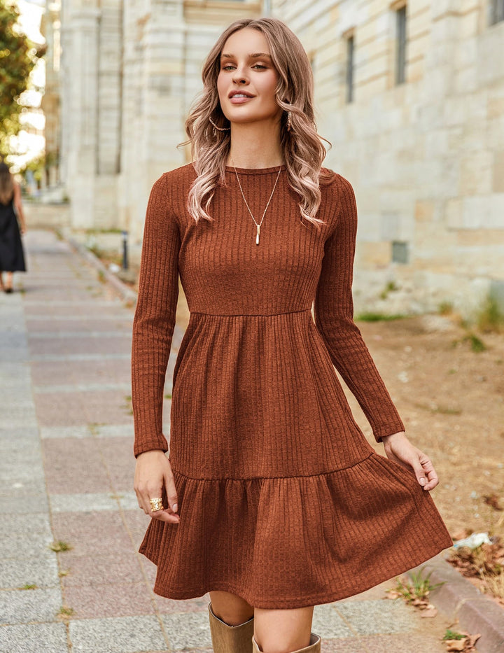Lakelyn Vestito Donna Autunno – Maniche Lunghe, Collo Tondo & Tasche con Linea A Elegante