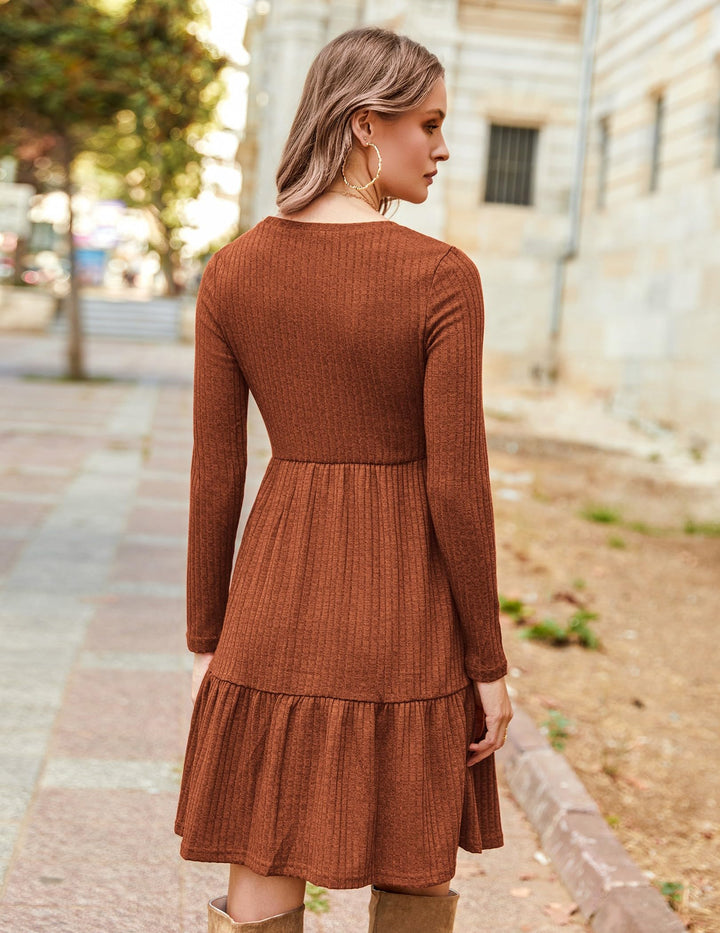 Lakelyn Vestito Donna Autunno – Maniche Lunghe, Collo Tondo & Tasche con Linea A Elegante