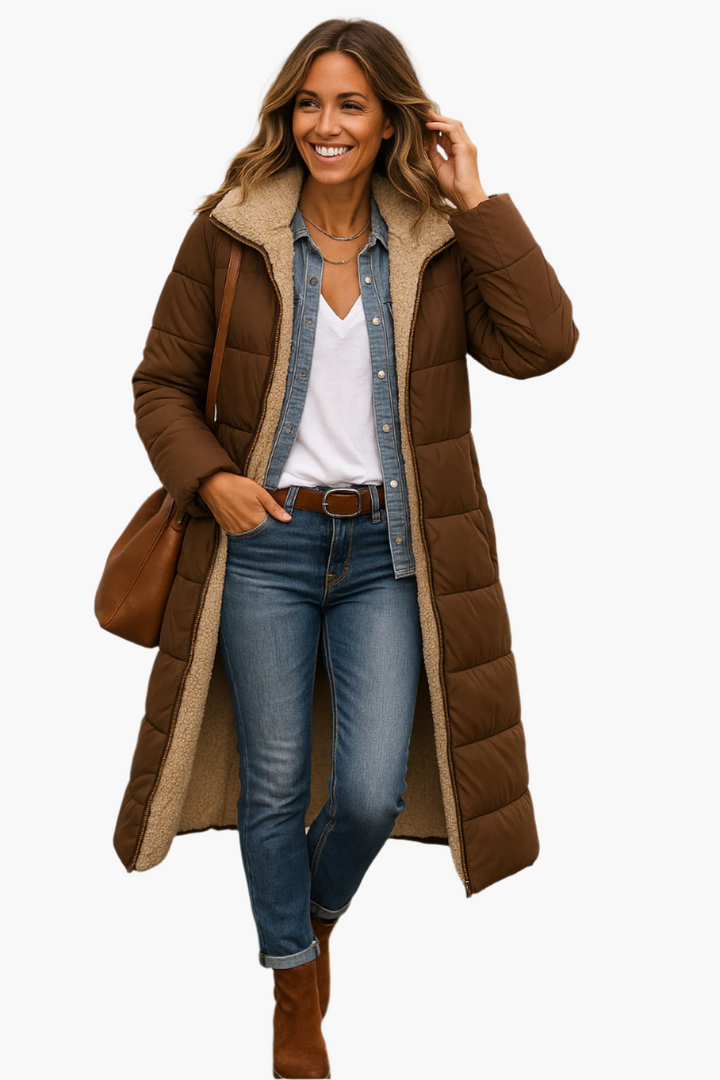 Noelle Damen Wintermantel Lang mit Reißverschluss – Warm, Elegant und Modern
