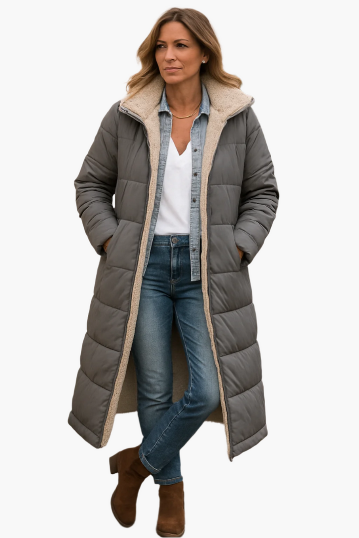 Noelle Damen Wintermantel Lang mit Reißverschluss – Warm, Elegant und Modern