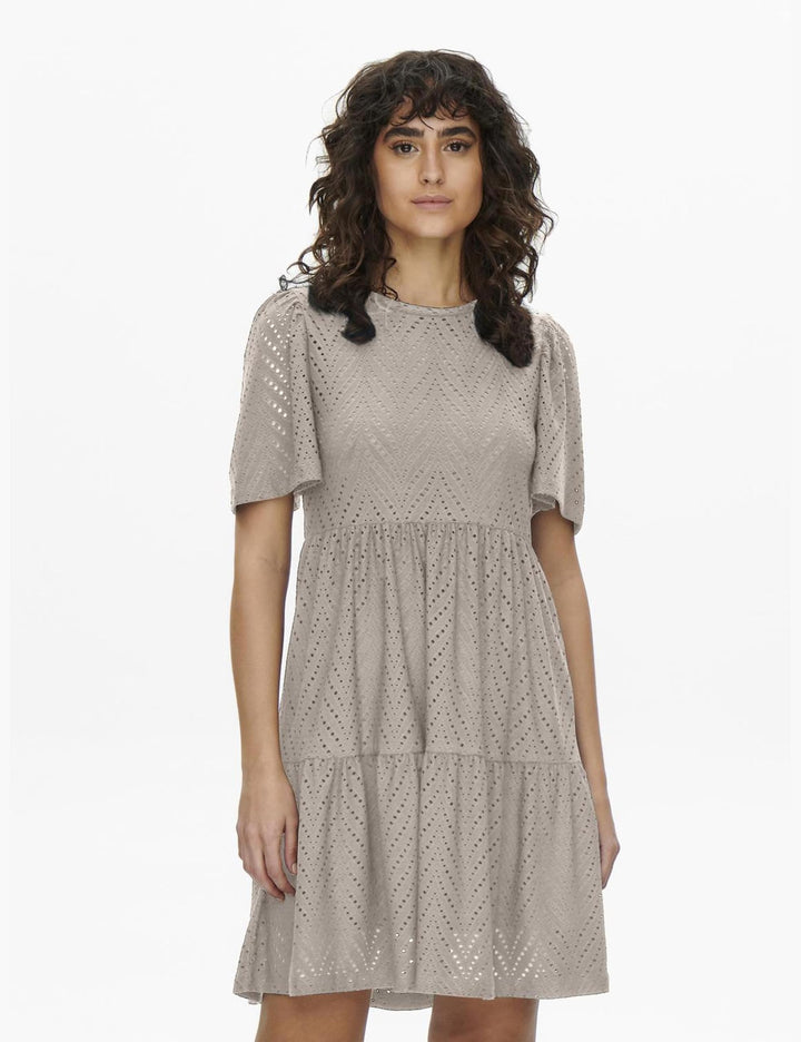 Althea Vestito Mini Donna – Maniche Corte, Motivo Traforato & A-Line Estivo