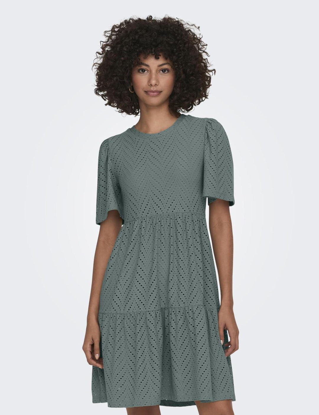 Althea Vestito Mini Donna – Maniche Corte, Motivo Traforato & A-Line Estivo