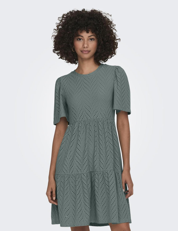 Althea Vestito Mini Donna – Maniche Corte, Motivo Traforato & A-Line Estivo