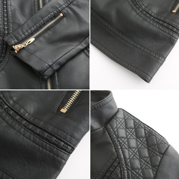 Carla Giacca Biker Donna Cropped – Bunda z ekologické kůže s vysokým límcem a prošívanými detaily