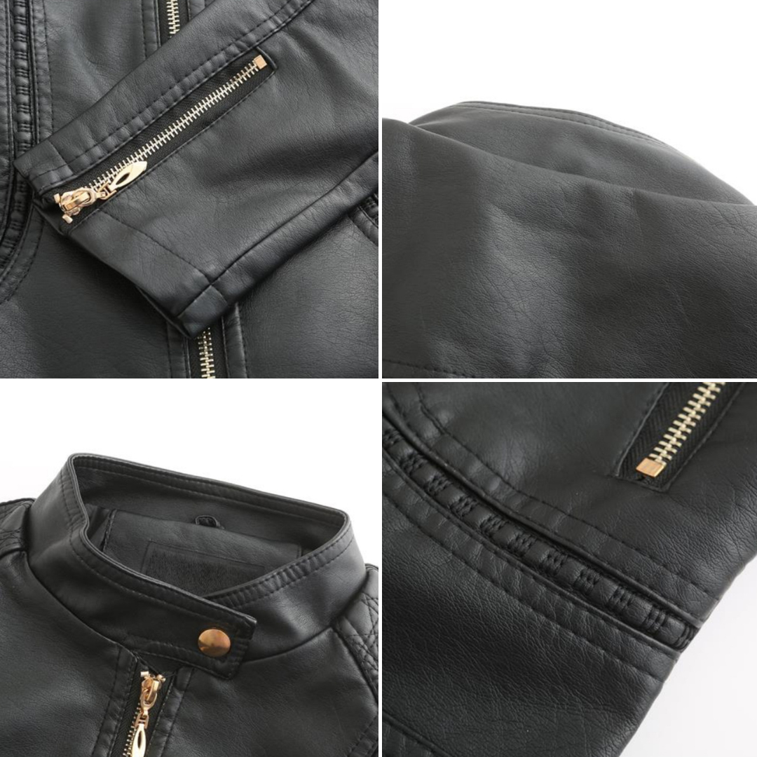 Carla Giacca Biker Donna Cropped – Bunda z ekologické kůže s vysokým límcem a prošívanými detaily