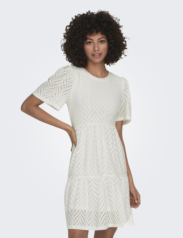 Althea Vestito Mini Donna – Maniche Corte, Motivo Traforato & A-Line Estivo