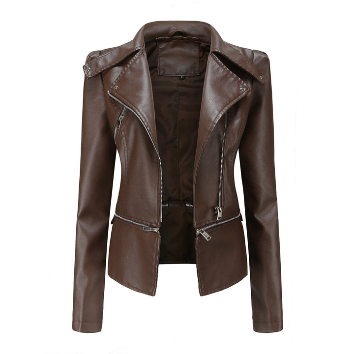 Giacca In Pelle Alla Moda A Maniche Lunghe Per Donna | Dettaglio Zip