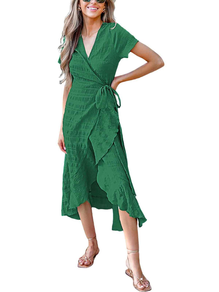 Zara Maxikleid Damen – V-Ausschnitt, Volant-Ärmel mit Cold Shoulder & Asymmetrischer Saum