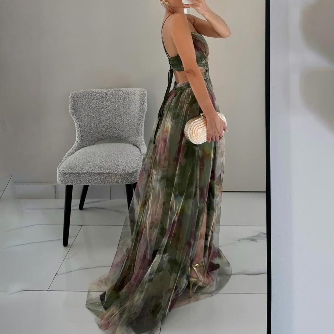 Evania Abito Elegante Donna – Spalle Scoperte, Tulle A-Line & Spacco Maxi da Sera