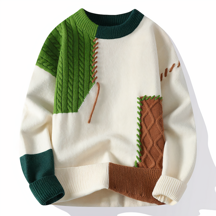 Pulover bărbați Mill Maglione Patchwork – Pulover casual cald cu croială regulară și design modern