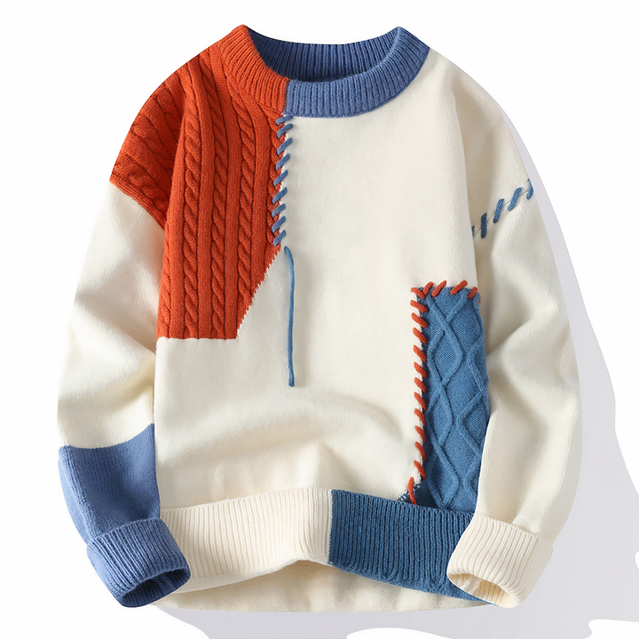Pulover bărbați Mill Maglione Patchwork – Pulover casual cald cu croială regulară și design modern