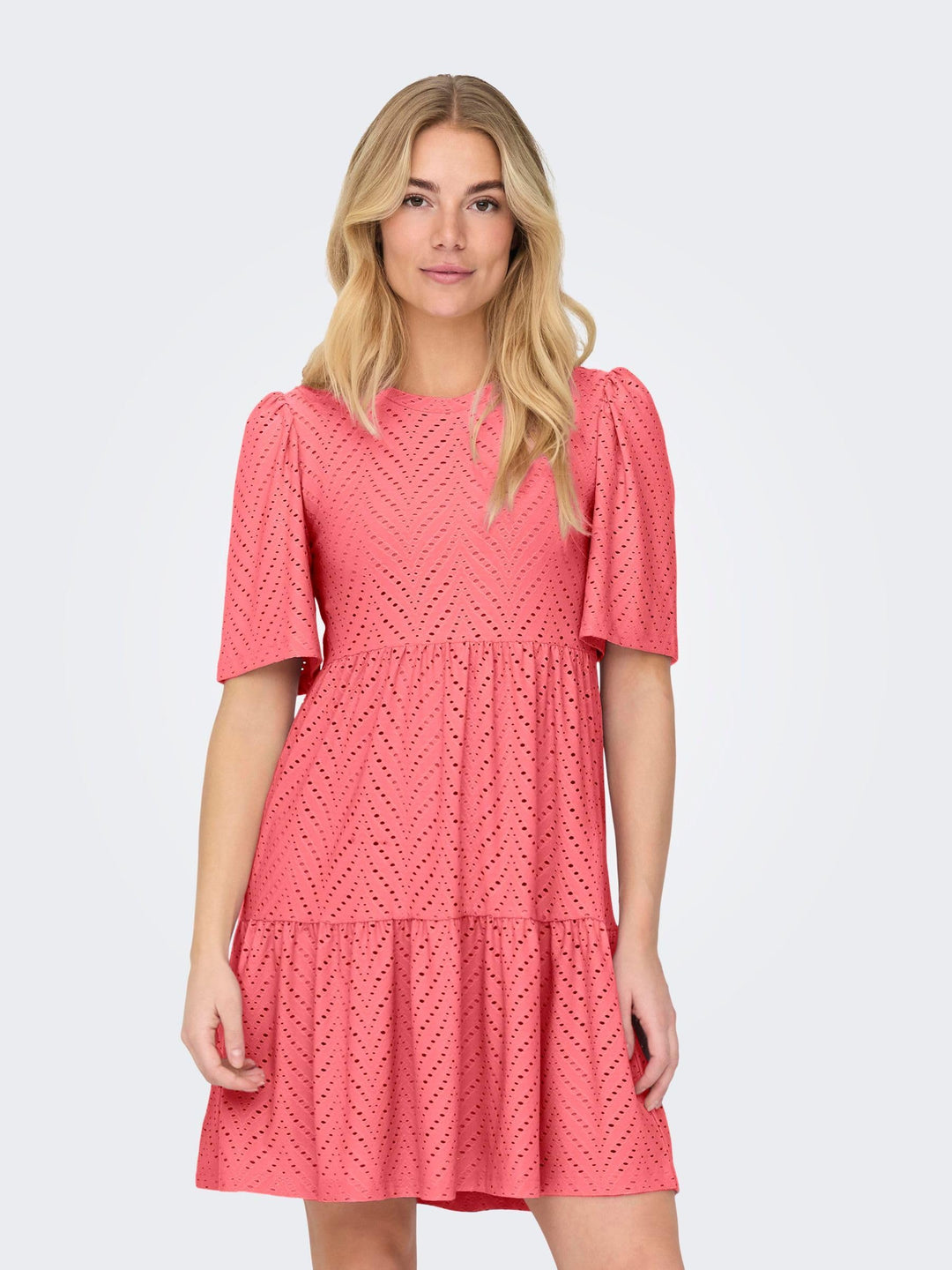 Althea Vestito Mini Donna – Maniche Corte, Motivo Traforato & A-Line Estivo