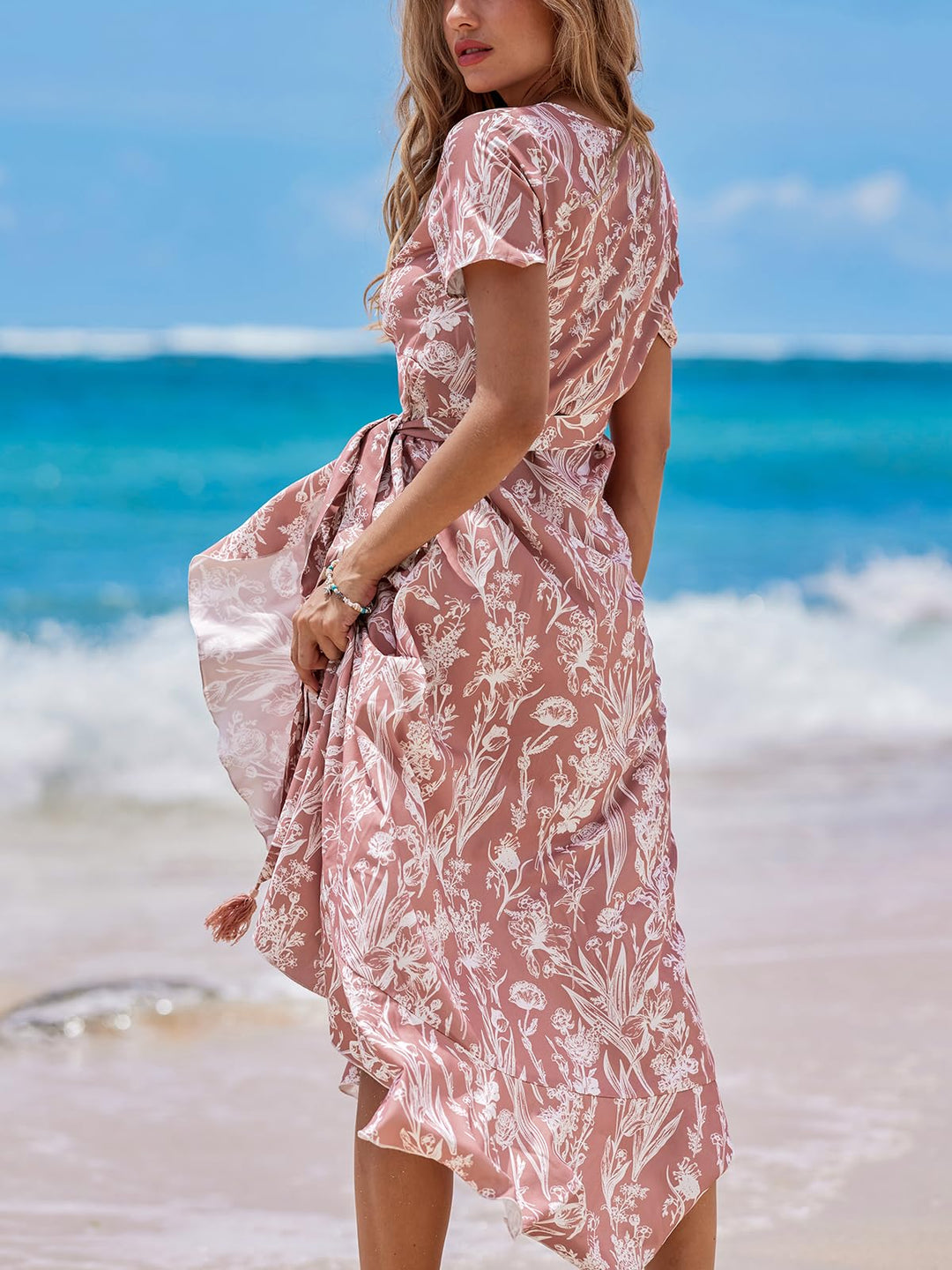 Zara Maxikleid Damen – V-Ausschnitt, Volant-Ärmel mit Cold Shoulder & Asymmetrischer Saum