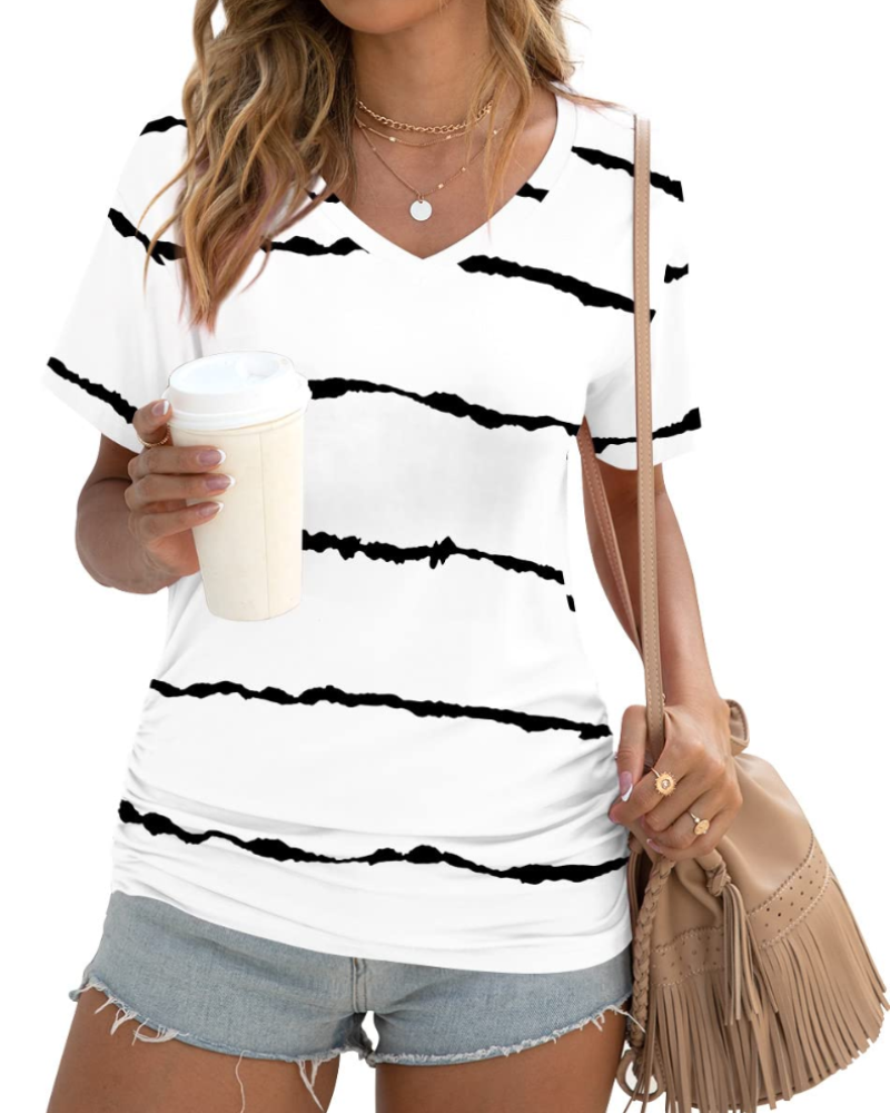 Elara Top Donna – Scollo a V, Drappeggi Laterali & T-Shirt Casual Elegante