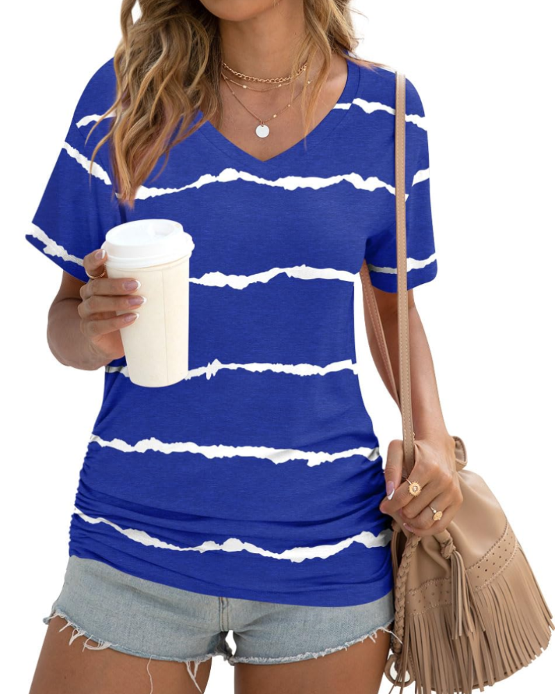 Elara Top Donna – Scollo a V, Drappeggi Laterali & T-Shirt Casual Elegante