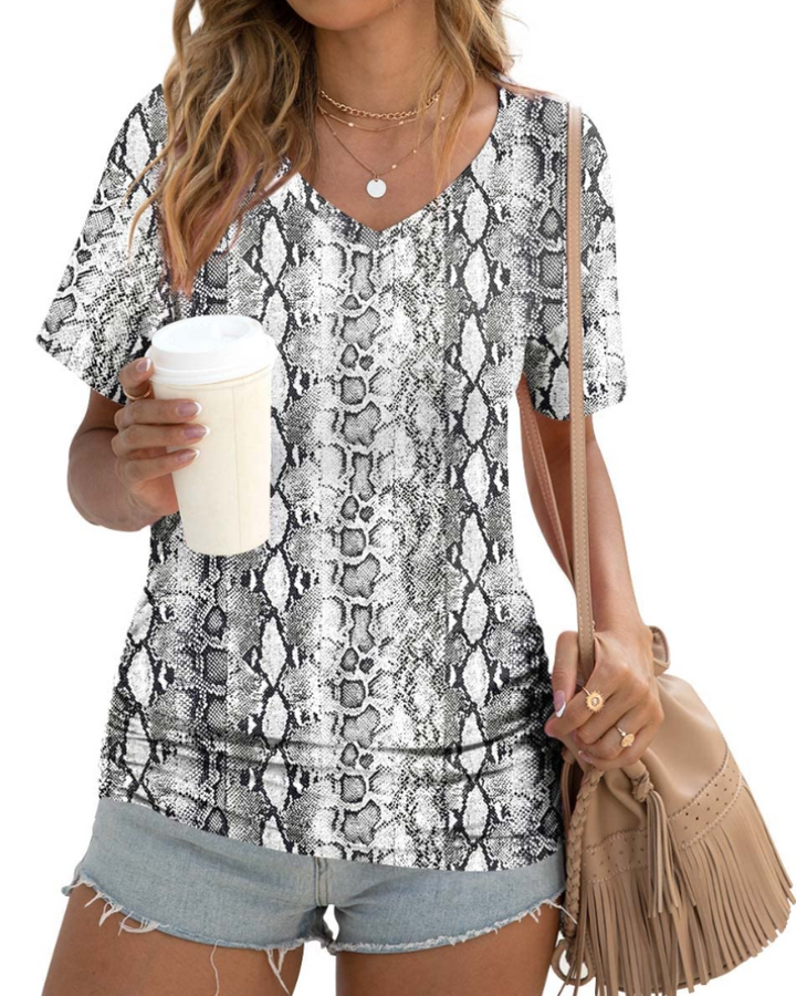 Elara Top Donna – Scollo a V, Drappeggi Laterali & T-Shirt Casual Elegante