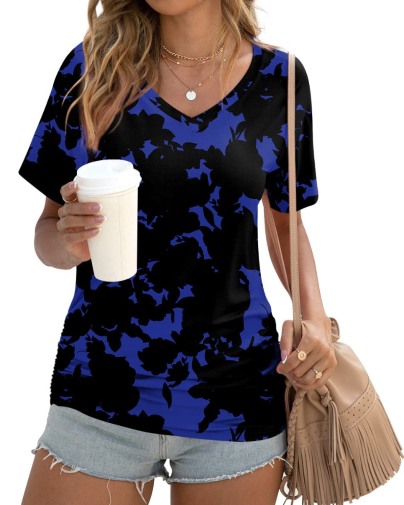 Elara Top Donna – Scollo a V, Drappeggi Laterali & T-Shirt Casual Elegante