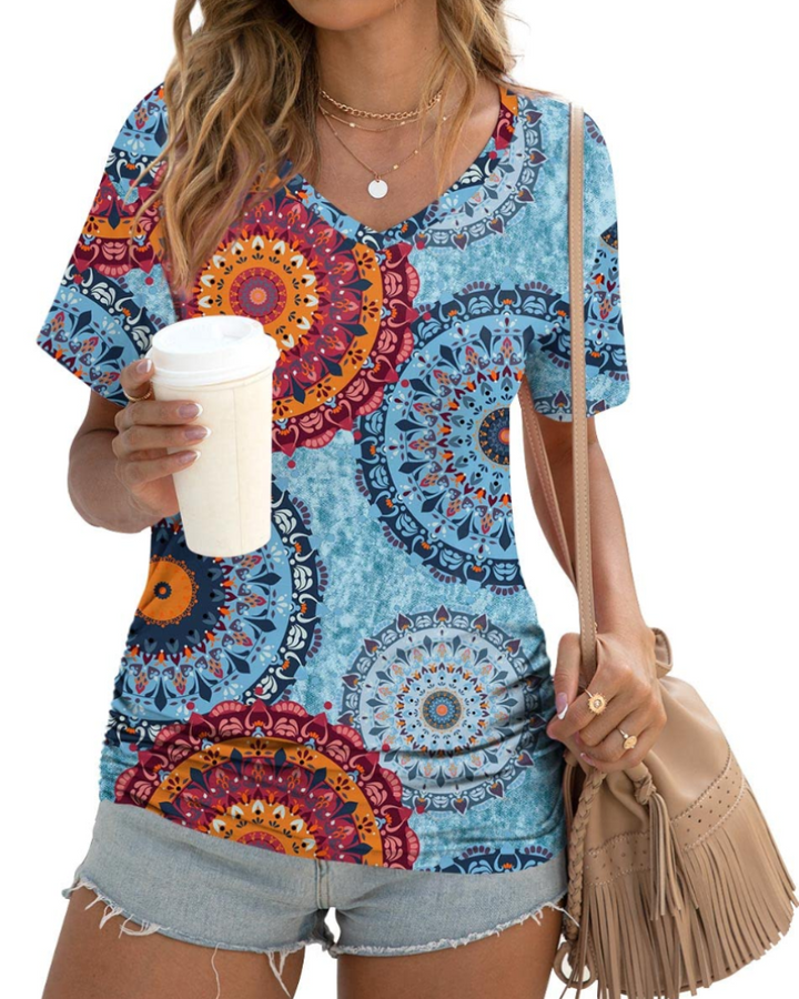 Elara Top Donna – Scollo a V, Drappeggi Laterali & T-Shirt Casual Elegante