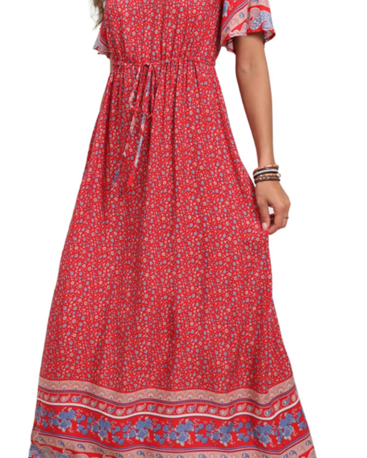 Elnora Vestito Maxi Boho Donna – Scollo a V, Coulisse in Vita & Abito Floreale Fluido