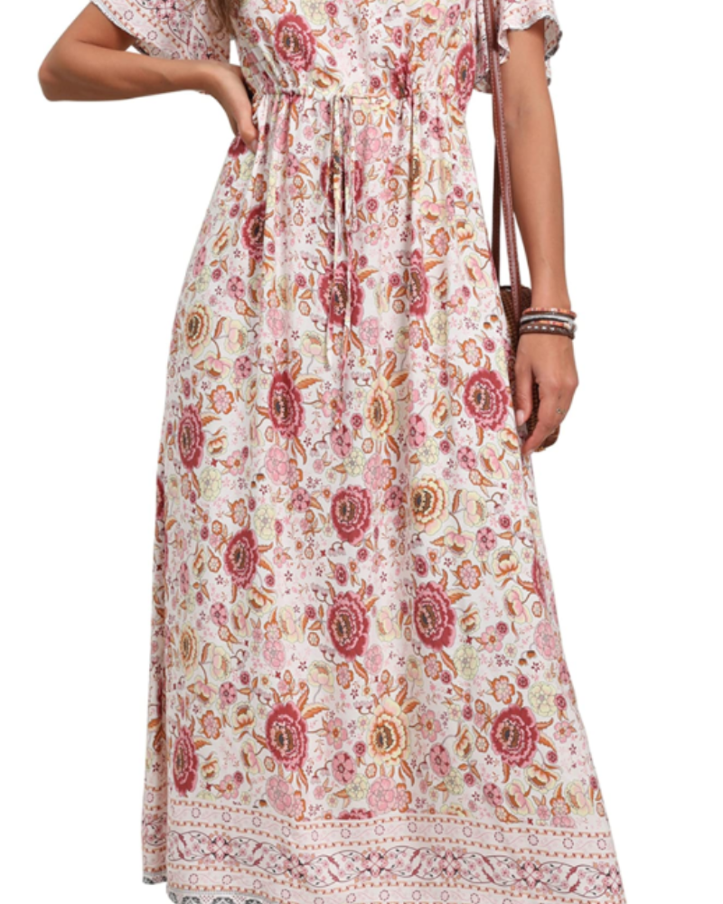 Elnora Vestito Maxi Boho Donna – Scollo a V, Coulisse in Vita & Abito Floreale Fluido