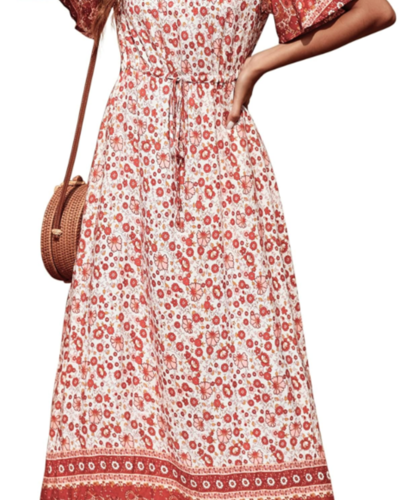 Elnora Vestito Maxi Boho Donna – Scollo a V, Coulisse in Vita & Abito Floreale Fluido
