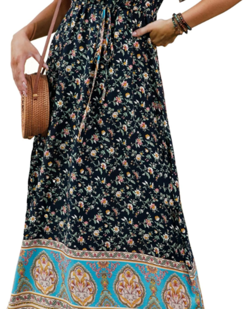 Elnora Vestito Maxi Boho Donna – Scollo a V, Coulisse in Vita & Abito Floreale Fluido