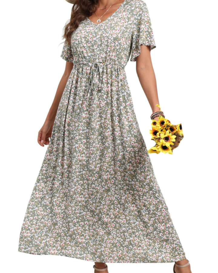 Elnora Vestito Maxi Boho Donna – Scollo a V, Coulisse in Vita & Abito Floreale Fluido
