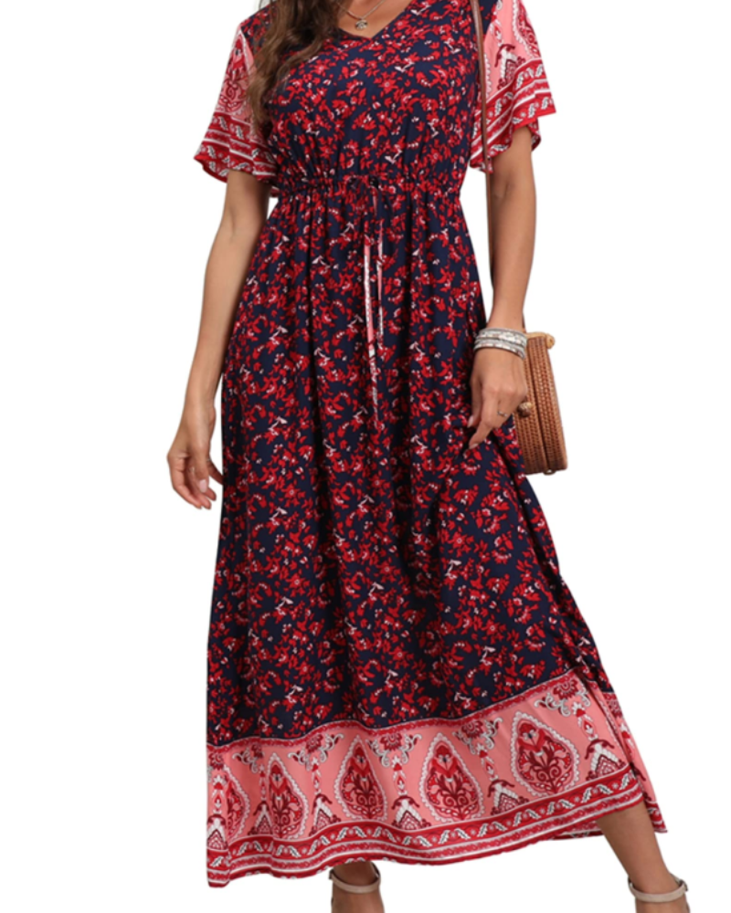 Elnora Vestito Maxi Boho Donna – Scollo a V, Coulisse in Vita & Abito Floreale Fluido