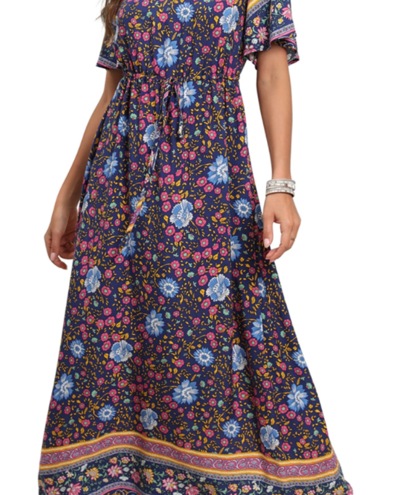 Elnora Vestito Maxi Boho Donna – Scollo a V, Coulisse in Vita & Abito Floreale Fluido